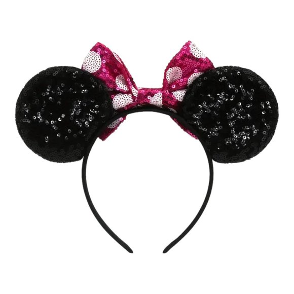 NWT 'Deep Magic' Classic Mouse Ears Headband w/Pink and White Polka Dot Bow - Picture 3 of 7